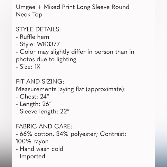 Umgee- 1X Boho long sleeve top - Picture 11 of 11